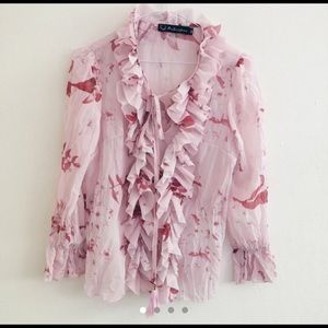 ISO - FOR LOVE AND LEMONS PINK RUFFLE BLOUSE IN M